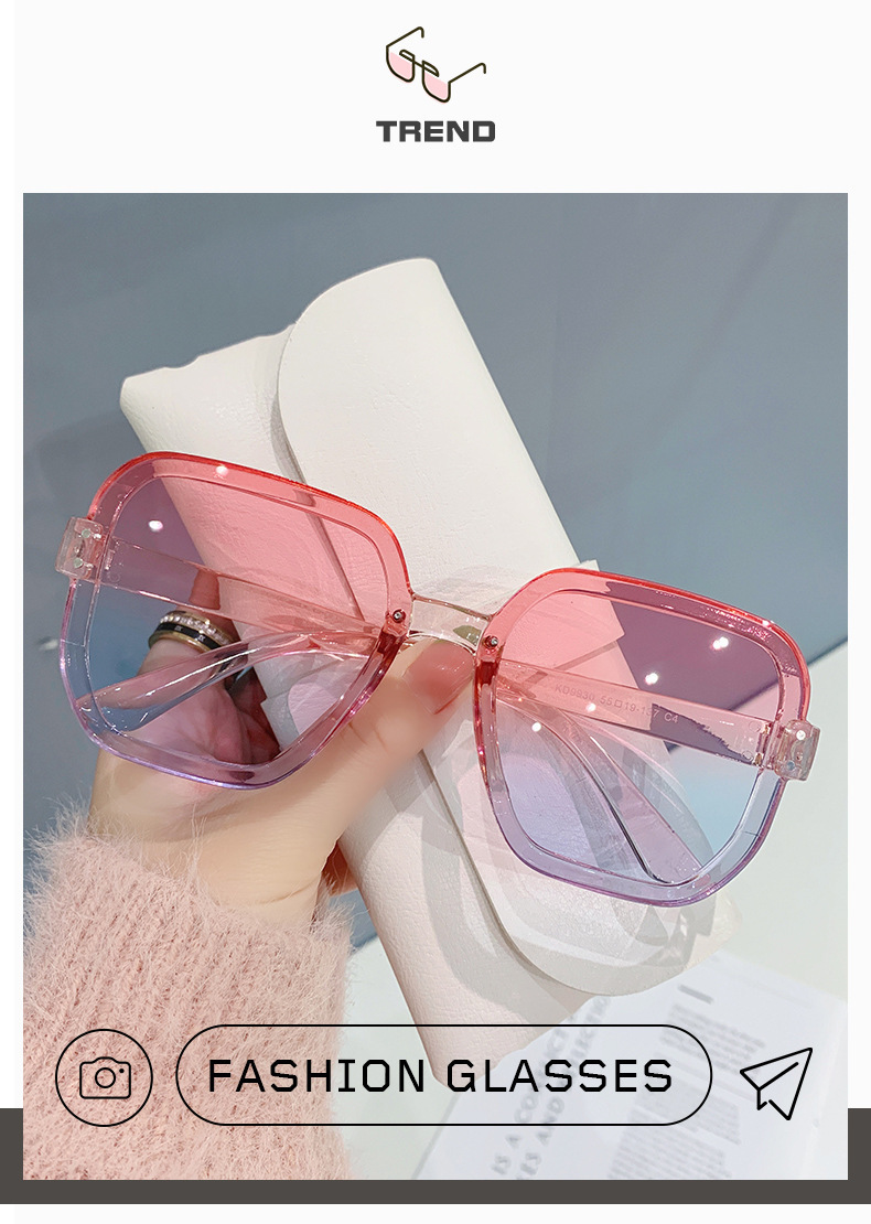 Trend Personality Gradient Ocean Piece Sunglasses Rice Nails Large Frame Sunshade Glasses Rimless Casual Sunglasses_voghion.com