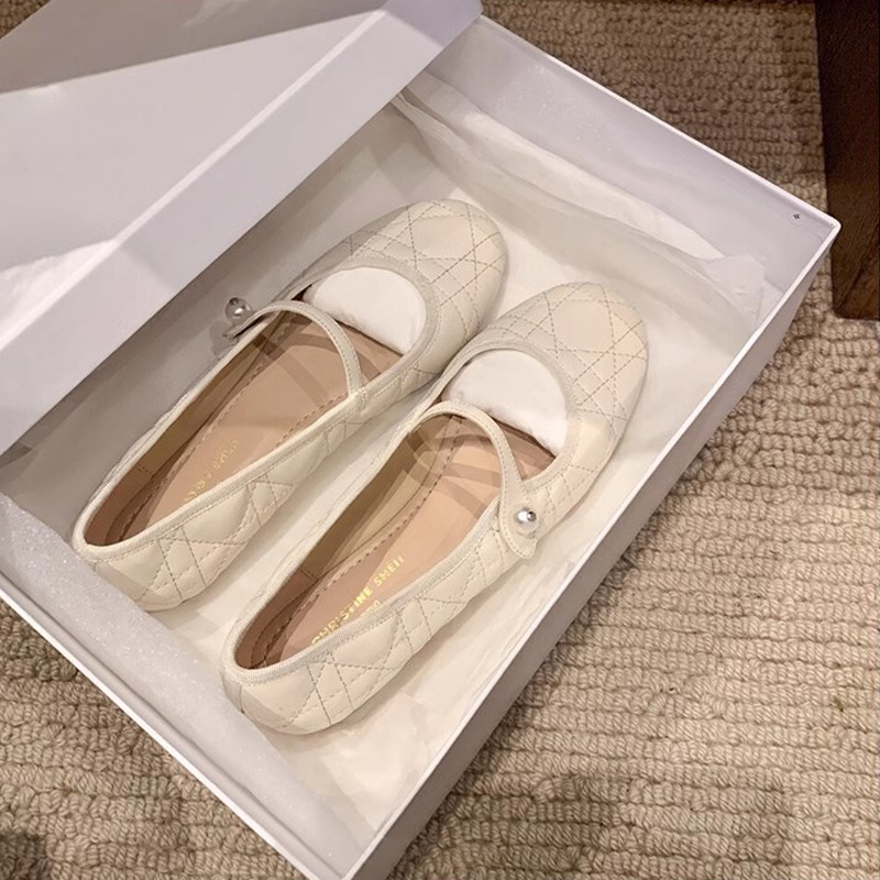 Señorita ~ Perla francesa con punta redonda, zapatos individuales, zapatos Mary Jane planos, zapatos de ballet, mujeres