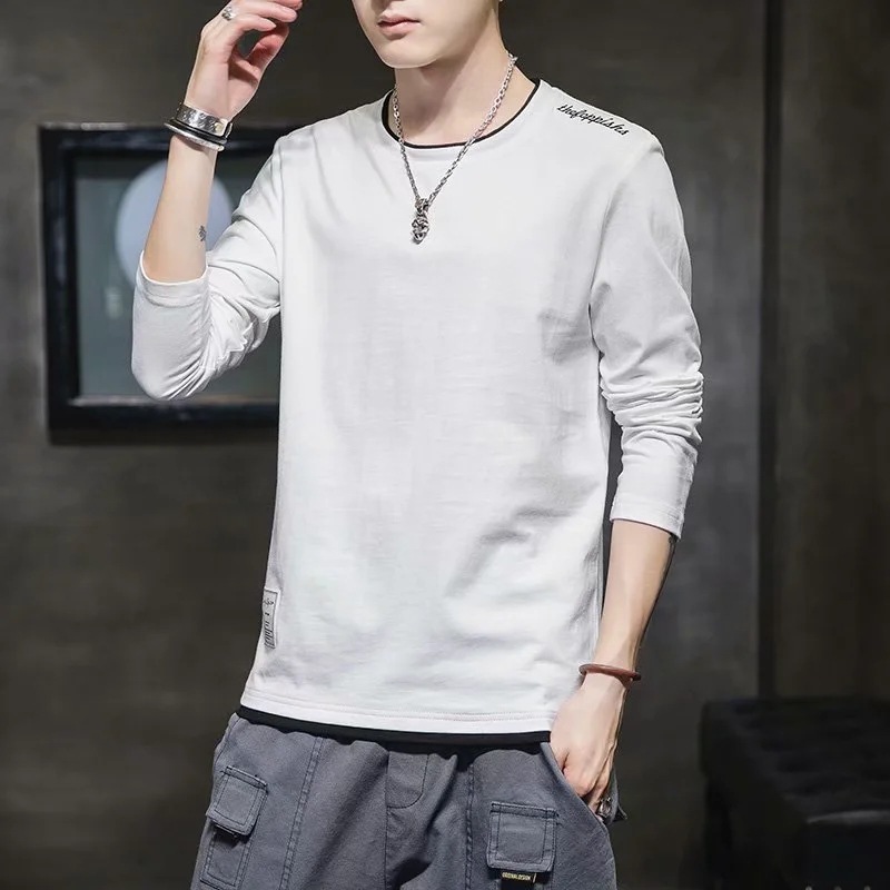 boy Long Sleeve T-Shirt For Men Trendy Gray Crew Neck Clothes Tops Inner Wear Autumn Winter Casual Base Shirt_voghion.com