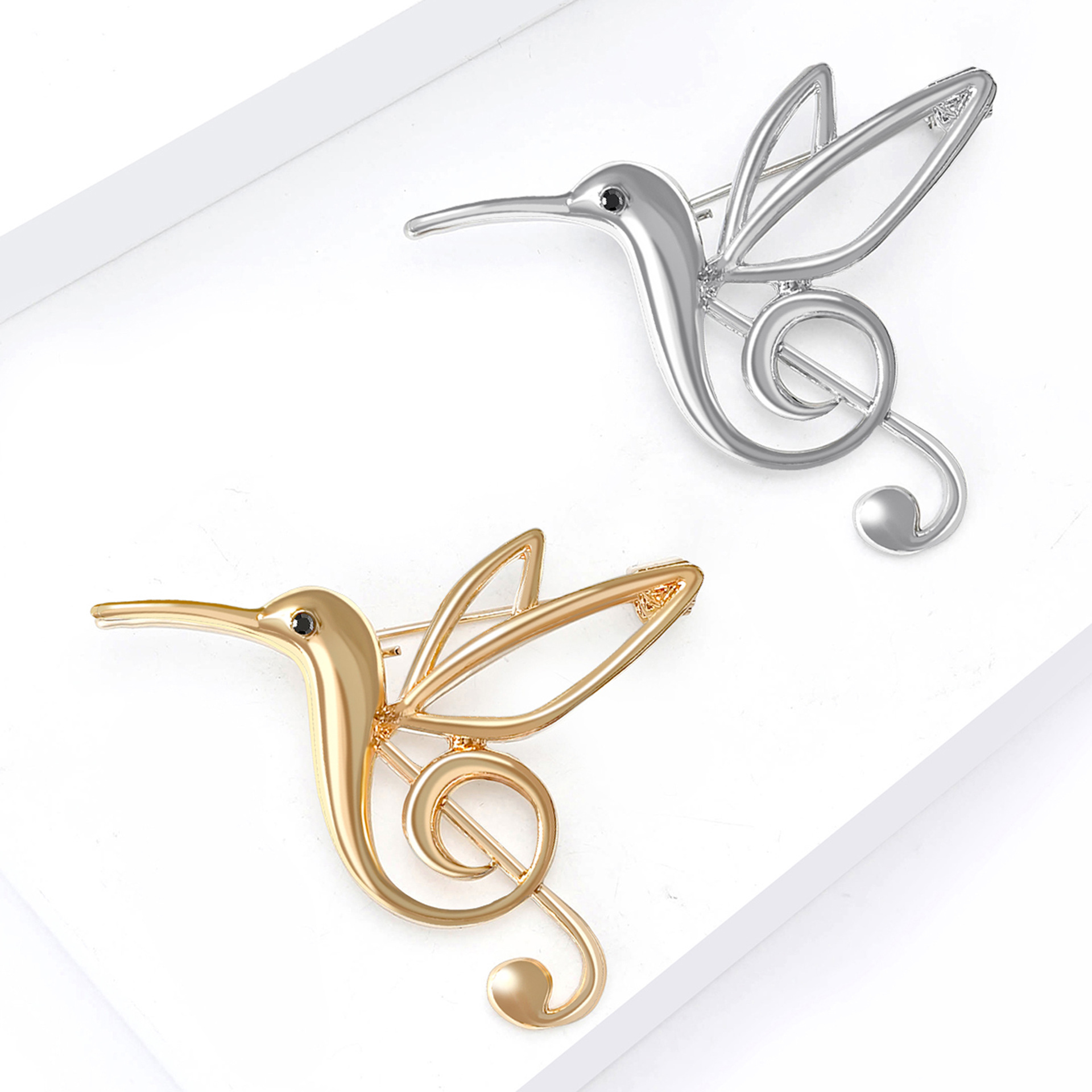 Cross-Border Hot-Selling European and American Alloy Enamel Hummingbird Musical Note Brooch Versatile Women's Suit Shawl Corsage Jewelry Pin
