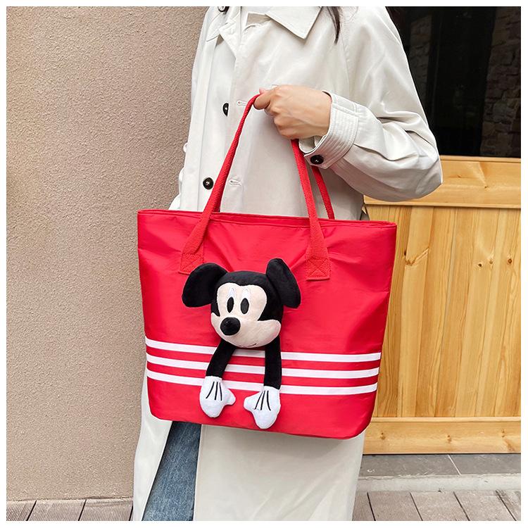 Large-capacity shopping and grocery bag, Korean-style chic casual versatile nylon contrasting color striped single-shoulder crossbody bucket bag undefined
