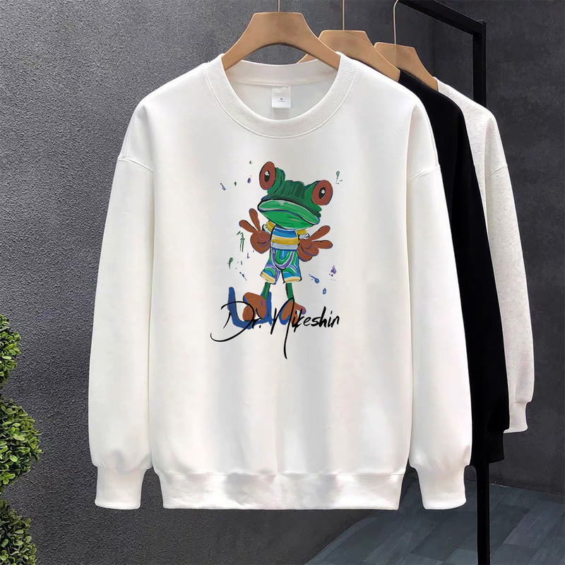 2025 New Autumn and Winter American Trendy White Men's Sweatshirt Loose Men's Non-Velvet Sweatshirt Round Neck Bottoming Shirt