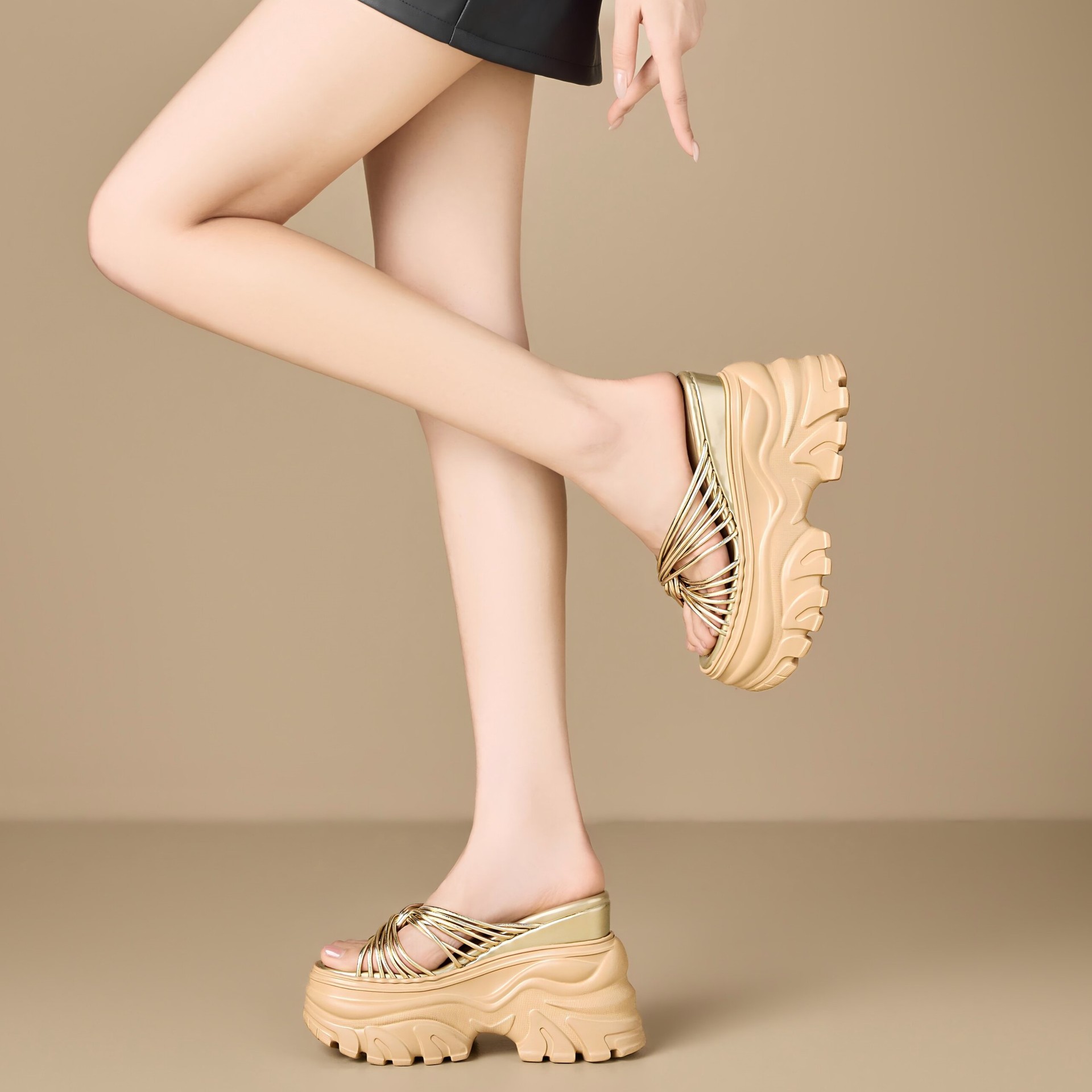 Sandal cao gót nữ quai mảnh đế xuồng siêu cao gót 9 cm — màu trắng ngà, Vàng nhạt