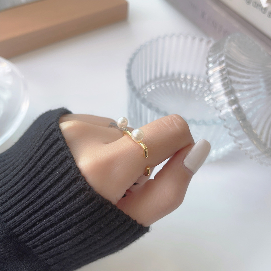 Simple Style Geometric Copper Artificial Pearls Open Ring