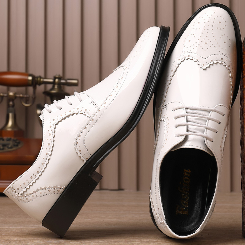 New spring/autumn cross-border exclusive plus-size men's shoes: Korean-style lace-up fashion trendsetter brogue leather shoes
