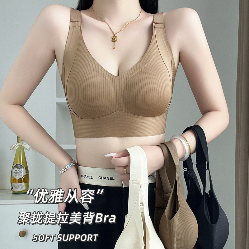 Popular Plus-Size Back-Lifting Seamless Bra with No Underwire, Gathers Side Breasts, Export Buckle Bra for Women