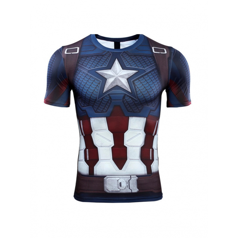 Cross-Border Popular Marvel Captain America Fish Scale Suit 3D Printed T-Shirt Avengers 4 Men's Breathable and Quick-Drying
