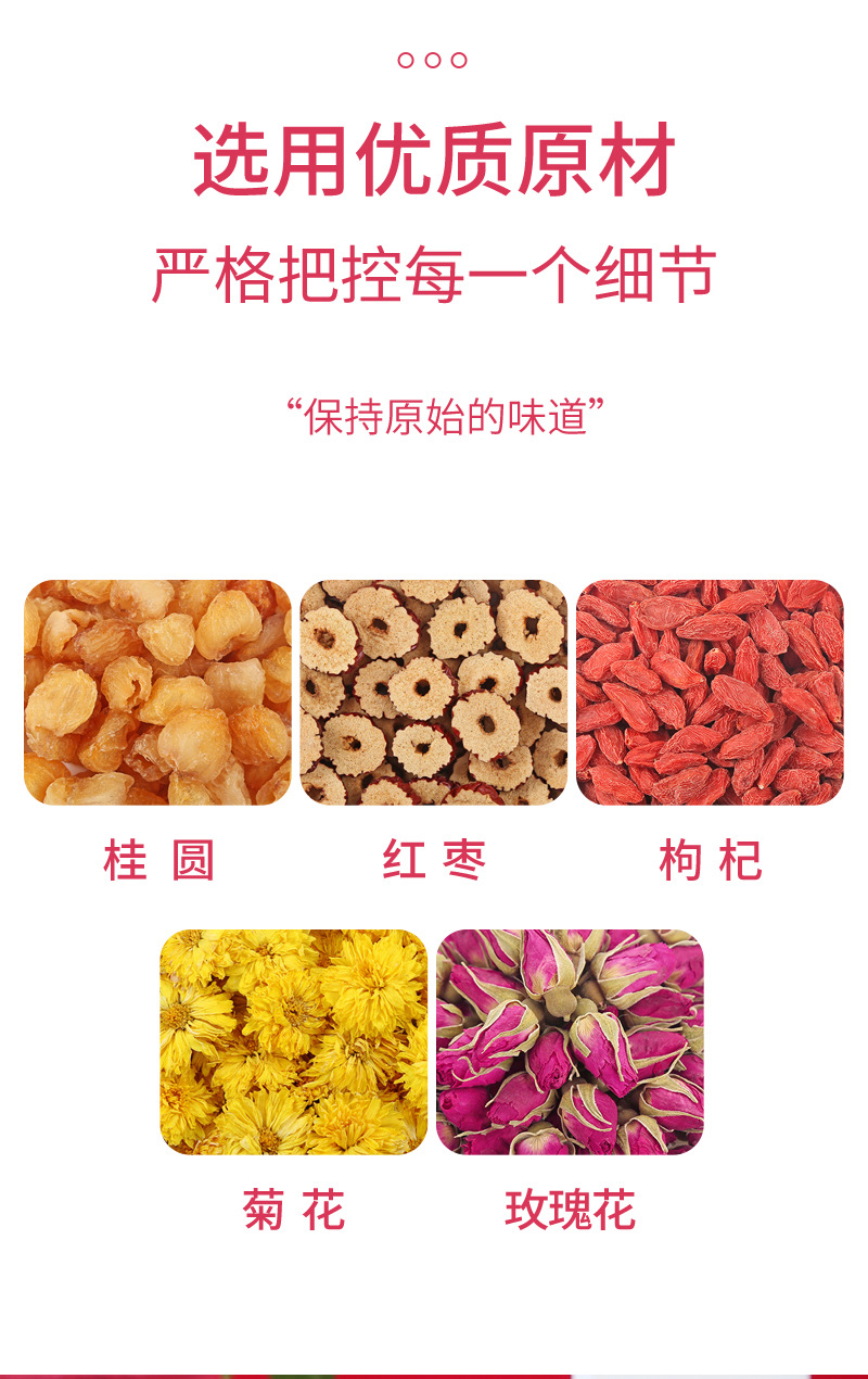 Longan, Red Date & Goji Berry Tea Blend with Rose — Herbal Flower Tea Gift Box specifications