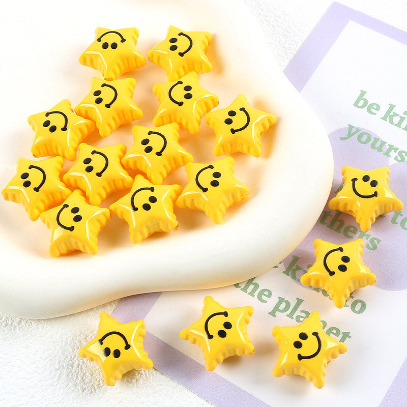 黄色系亚克力笑脸扁圆星星爱心云朵方珠直孔表情串珠diy饰品配件|undefined
