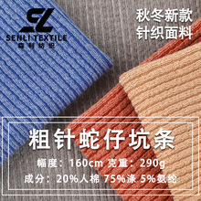 290g蛇仔粗针毛线布秋冬TR混纺弹力坑条宠物帽子卫衣针织提花面料