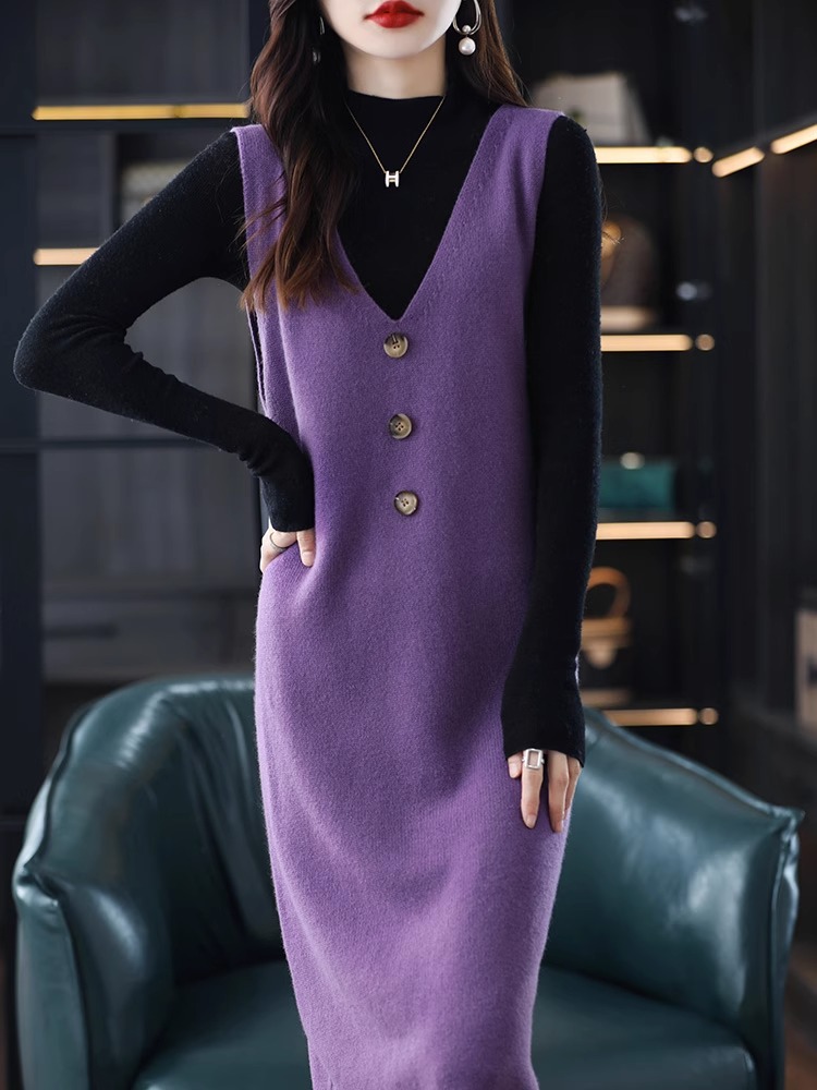 Chaleco de punto chaleco falda ropa exterior para mujer primavera y otoño 2024 nuevo vestido de suéter sin mangas suelto sobre la rodilla image 12