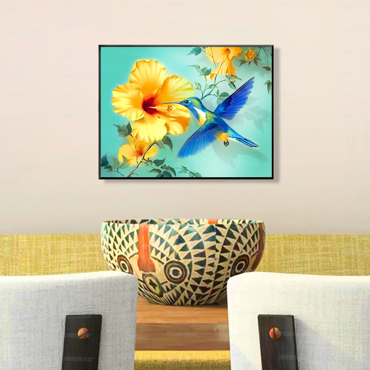 Mona Lisa real bordado cruzado miel colibrí moderno minimalista sala de estar decoración de entrada bordado a mano