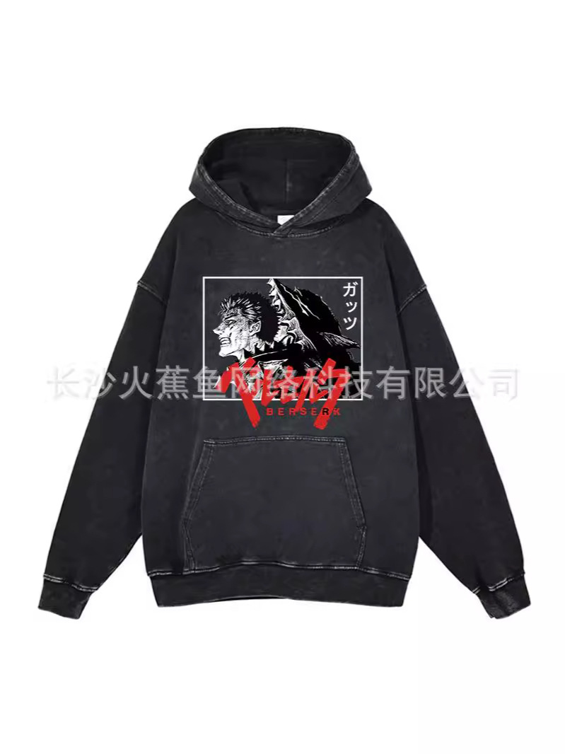 2024欧米のレトロな水洗いの男性のアニメプリントスウェットのレトロな古い100% 綿のプリントの水洗いの連続