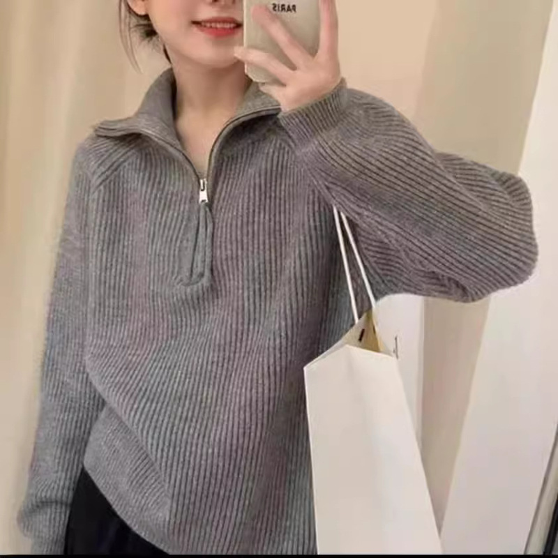 Sweater for Women 2026 Autumn and Winter Korean Style Loose Pullover Half-Zip High-Neck Long-Sleeved Casual Knitwear Women's Lapel Jacket