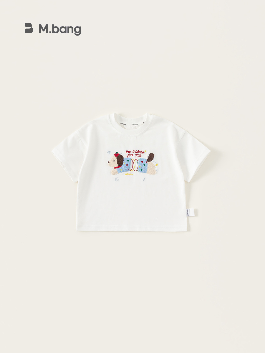 宥宝子供服子供上着夏新作純色可愛い刺繍女の子tシャツ漫画男の子ファッション半袖