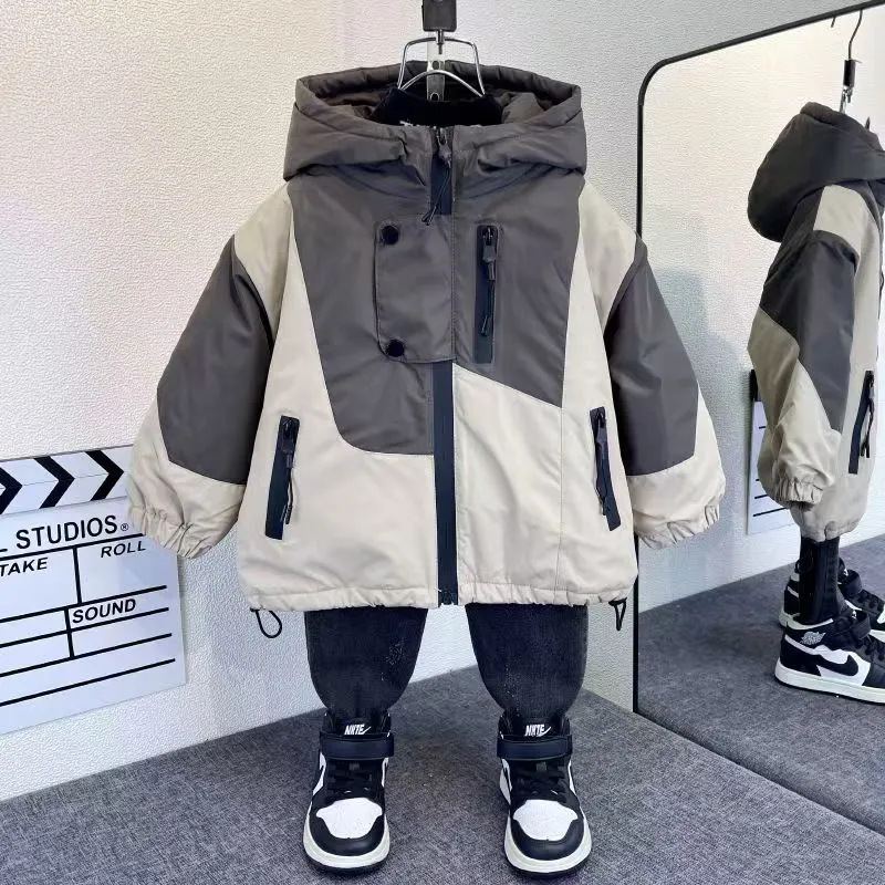 男孩冬季加厚冲锋衣连帽宝宝棉服韩版洋气新款保暖外套帅气时尚潮