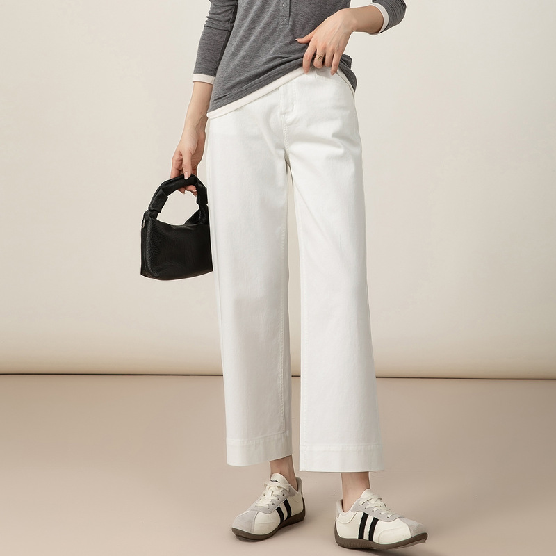 Xinge Petite Narrow Wide-Leg Jeans for Women, Autumn New Tencel Drape Retro High-Waisted Cropped Straight Pants