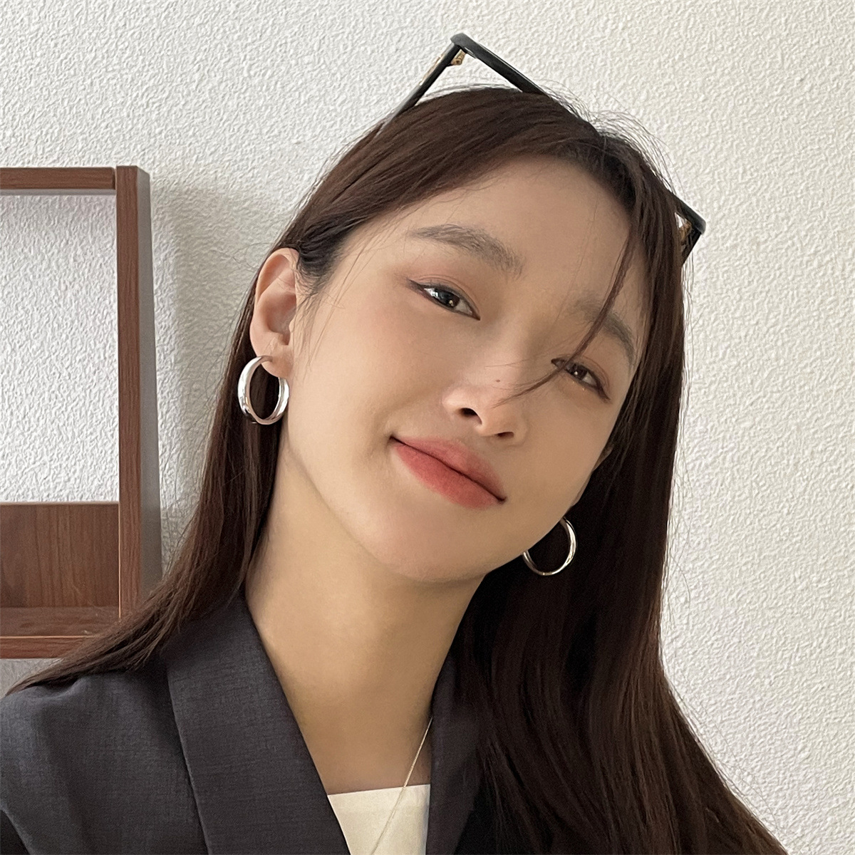 簡單大氣圓圈耳扣高級感冷淡耳環女925銀針日常百搭批發ins風個性