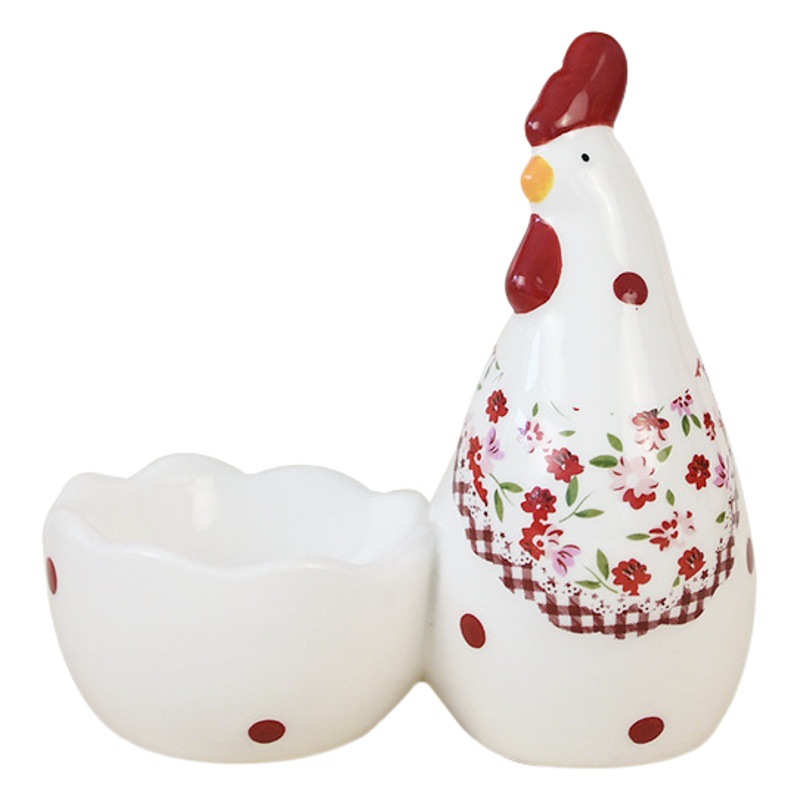 INS estilo vajilla rojo floral pollo cerámica huevo taza bandeja de huevo creativo pollo huevo taza de Pascua