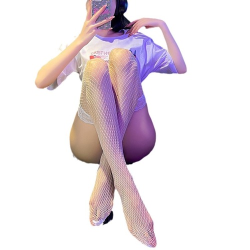 Penetrating thin breathable mesh lingerie set with lace sexy tempting non-slip long stockings 3000