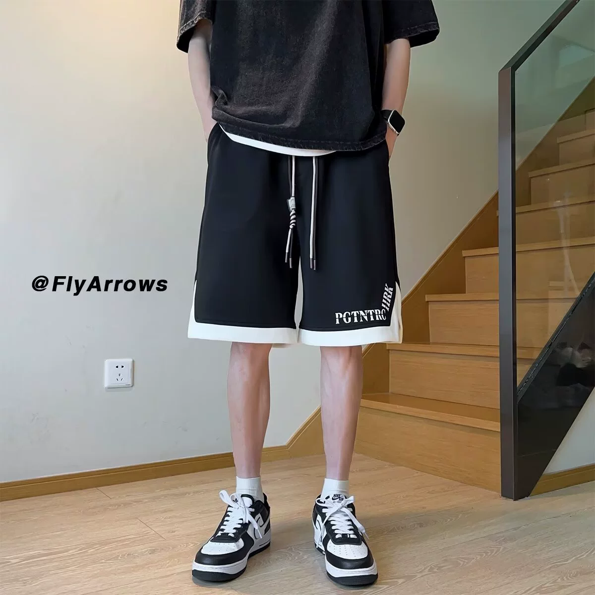 Мужские баскетбольные шорты с разрезом в американском стиле, гонконгский модный бренд, студенческая молодежь, контрастная надпись, повседневные брюки с пятью точками.