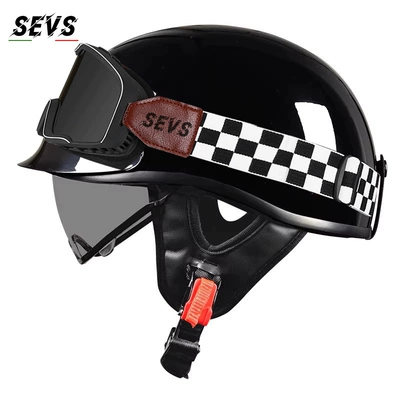 Motosiklet kaskı (dəbilqə) – retro motorcycle helmet for men - glossy-black-tea-lens-mig-large-frame-goggles-m