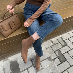 今日力推！巨舒服！！2023年韓國低跟尖頭女歐美風新款彈力瘦瘦靴