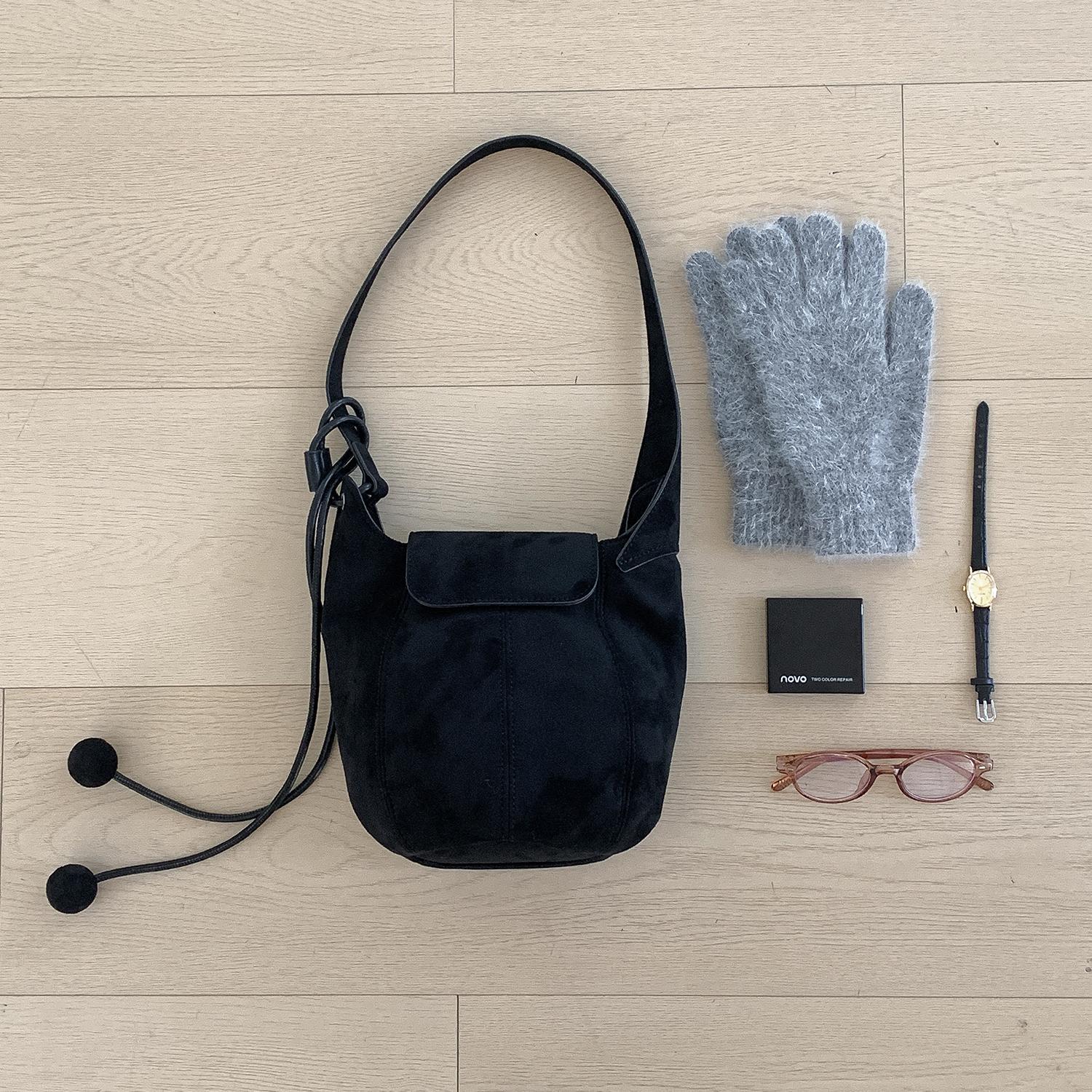 Korean Retro Suede Crossbody Bag For Women Autumn/Winter New Fashion Bucket Bag Minimalist Luxury Shoulder Bag - Thumbnail 8