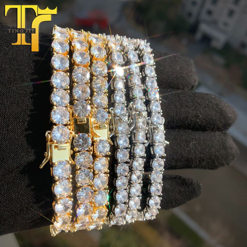 Cross-border hip-hop jewelry copper inlaid zircon tennis chain single-row bracelet explosion fashion trend jewelry wholesale