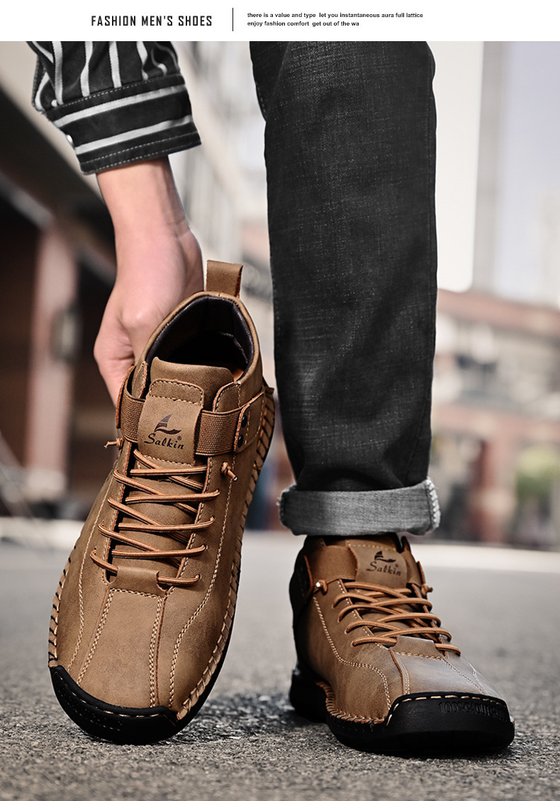 Casual Loafers For Men Handmade Leather Flat Slip-on Driving Shoes_voghion.com