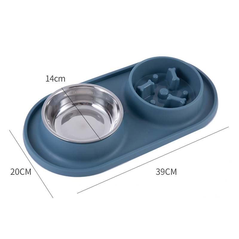 Pet Slow Food Bowl antiestrangulador de doble propósito doble tazón antigolpes pequeño gato y perro de alimentación de agua tazón de alimentación de comida lenta tazón doble tazón de gato
