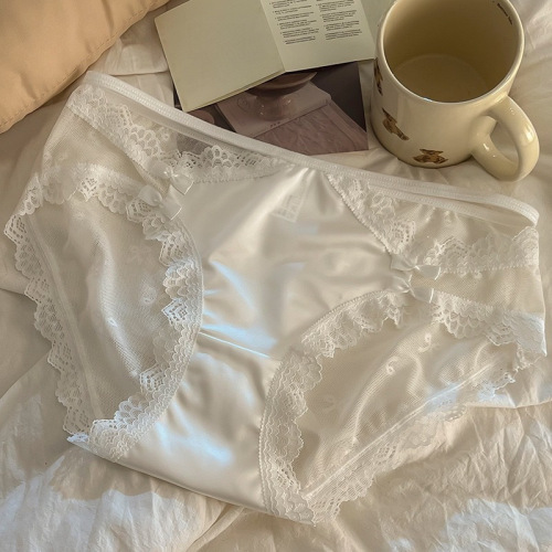 Pure style French translucent lace underwear for women with bow high elasticity and sexy pure cotton crotch women briefs