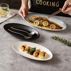 Stone grain quicksand fish plate household steamed fish plate oversized oval commercial tableware creative hotel porcelain ceramic restaurant