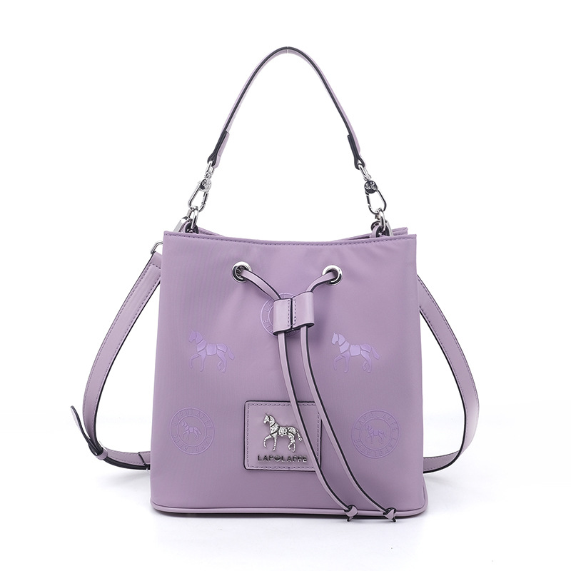 Mujeres cuerdas cubo bolsos casuales bolsos de mochila de ultrafibra negros europeos y estadounidenses sensación cool neutral LP7242#