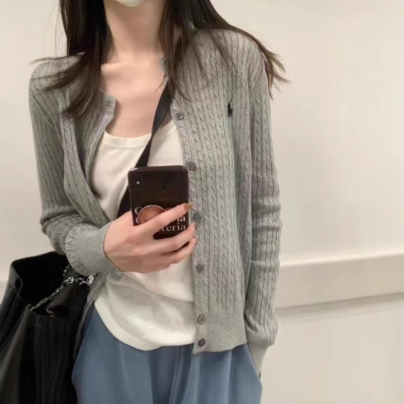 Rl Fine Hemp Twist Knitted Cardigan Sweater Pony Embroidered Classic Casual Autumn and Winter Top Versatile High Quality