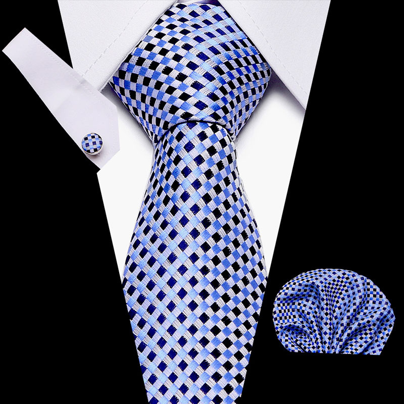 Set de corbata 3 piezas hombre azul corbata formal pañuelo_voghion.com