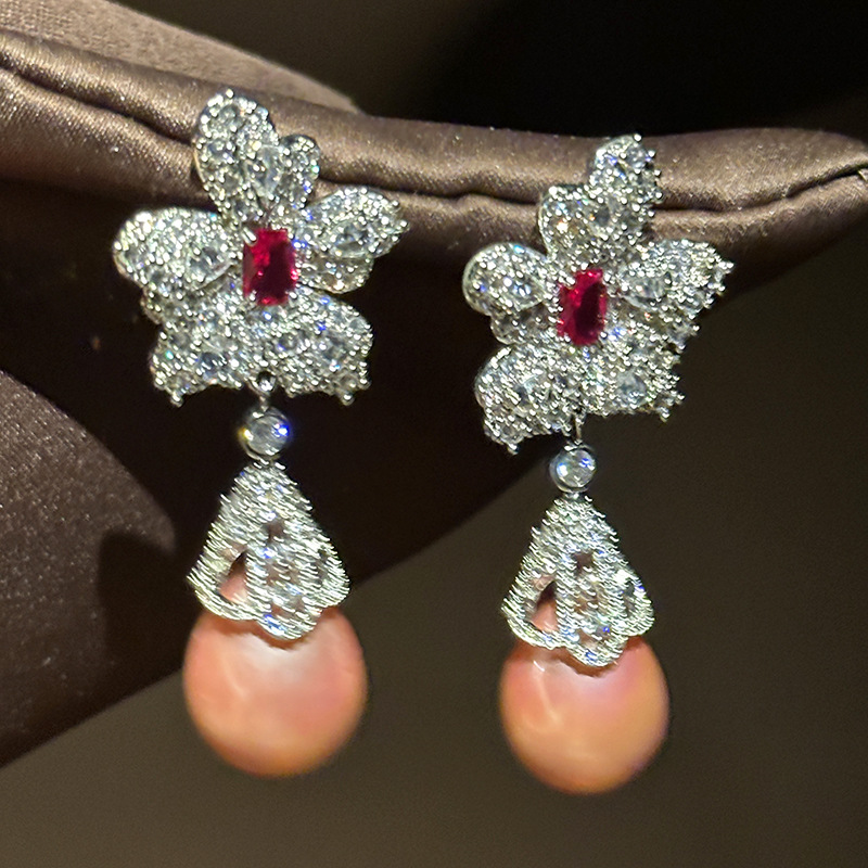 Fashionable elegant universal earrings with zircon drop-shaped from…