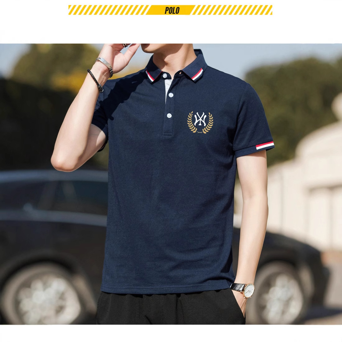 立领商务绅士纯色修身休闲大码夏季短T短袖T恤Polo衫男士升级版
