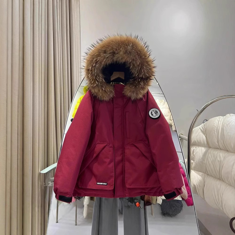 Raccoon Big Fur Collar Down Jacket Women's 2024 Winter New Korean Casual Loose Workwear Warm Couple Jacket