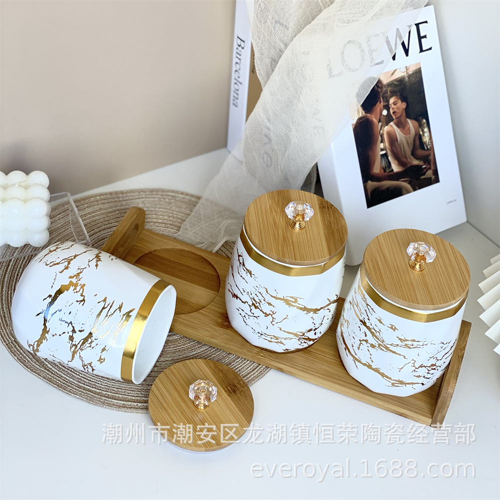 Fábrica de suministro al por mayor condimento de cocina nórdica sellado latas de almacenamiento doméstico conjunto de almacenamiento de cristal de lujo fino