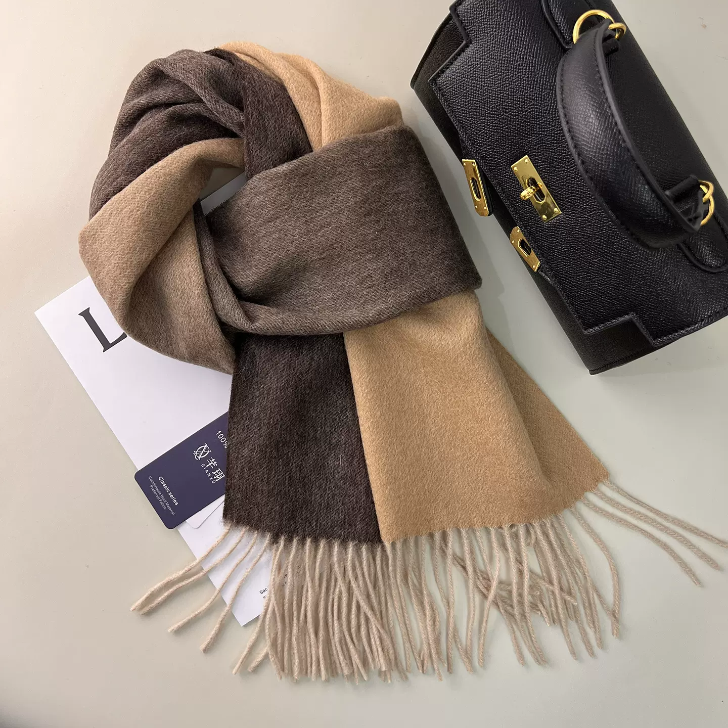 100%澳洲纯羊毛羊绒围巾女秋冬季2024新款轻奢渐变色百搭保暖披肩