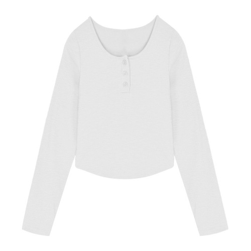 Spring Autumn New Hemline Irregular Base Shirt V-Neck Fitted Long Sleeve Top Atmosphere Small Figure Short T-Shirt Women