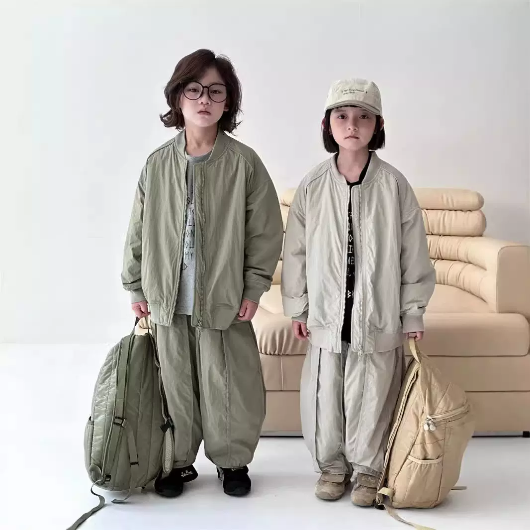 2024冬季新款韩版儿童棉衣套装男女童加棉外套裤子两件套时尚套装