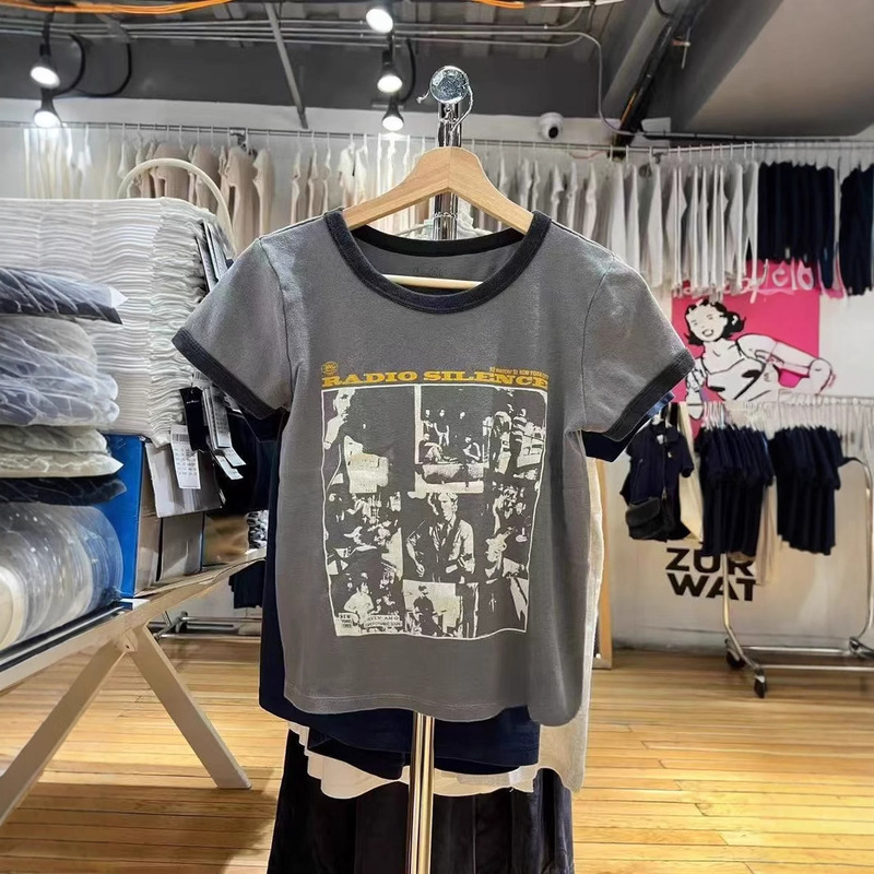 Brandy Bm New American Retro Rock Band Printed Short-Sleeved T-Shirt Women's Bm Loose Casual Versatile Top