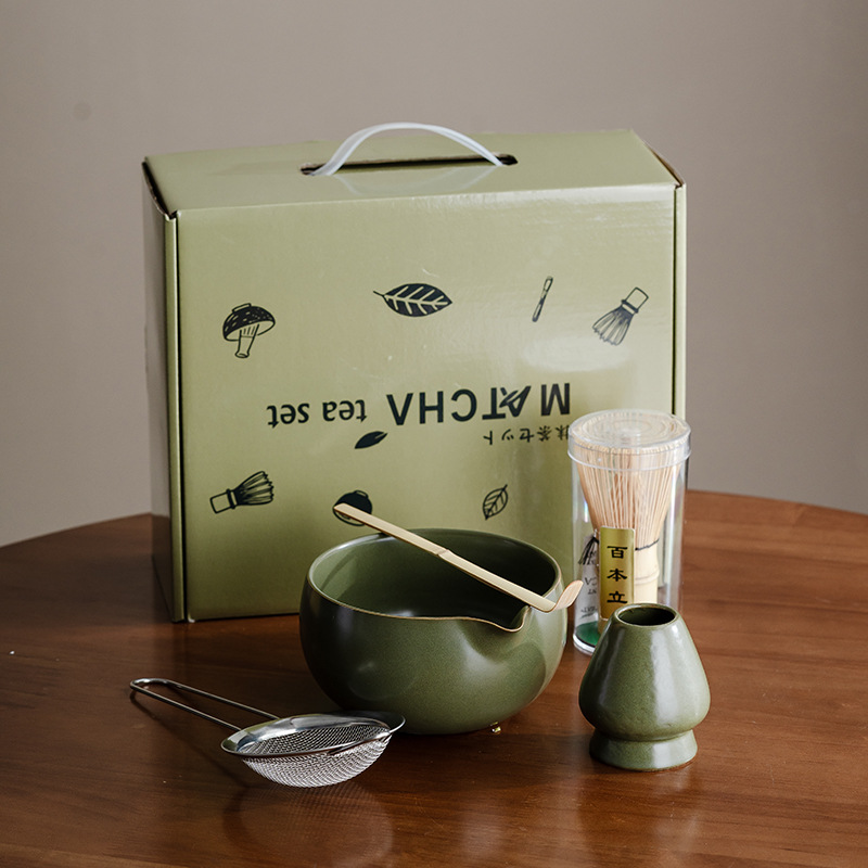 [가마가 짙은 녹색으로 변함] 아크벨리 말차 그릇 5종 세트(선물 상자)