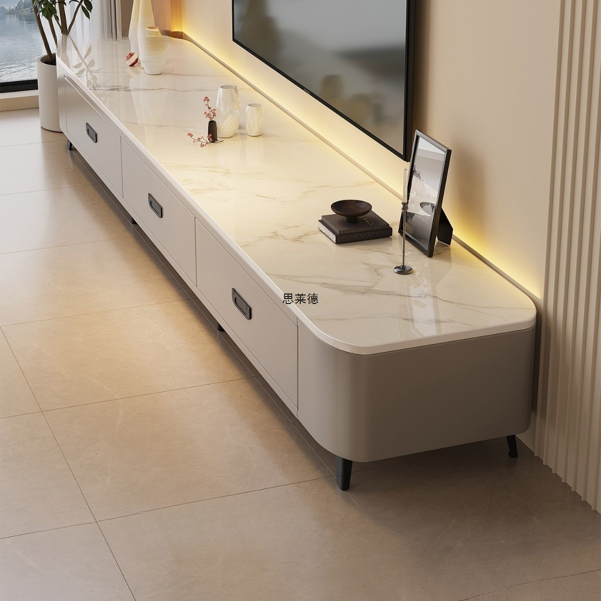 Slaide Slate Tv Cabinet and Coffee Table Set, Modern Light Luxury Living Room Furniture for Home Use