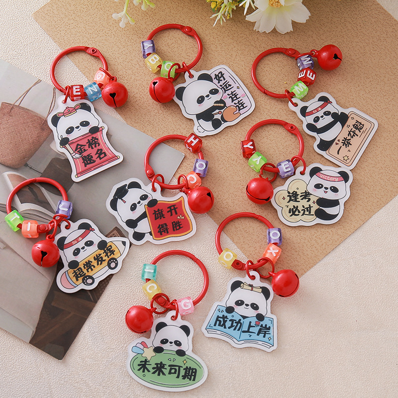 Graduation Season Cartoon Panda Inspirational Text Keychain Primary School Student Bag Acrylic Pendant Accessories Creative Gift
