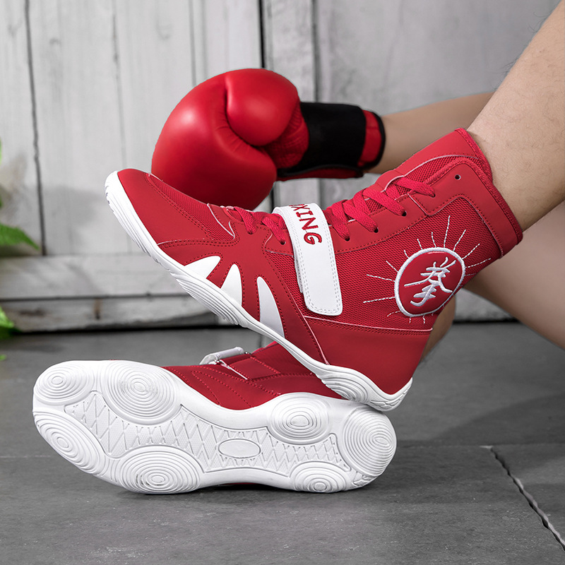Professional Mid-Top Boxing Shoes, Long Boots, Men's and Women's Sanda Shoes, Fighting Shoes, Training and Competition Wrestling Shoes, Fitness Shoes