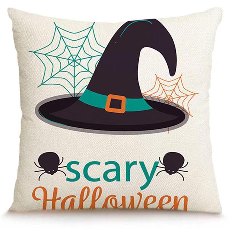 Transfronterizo Amazon Halloween impresión lino almohada cubierta bruja calabaza decoración doméstica almohada cubierta