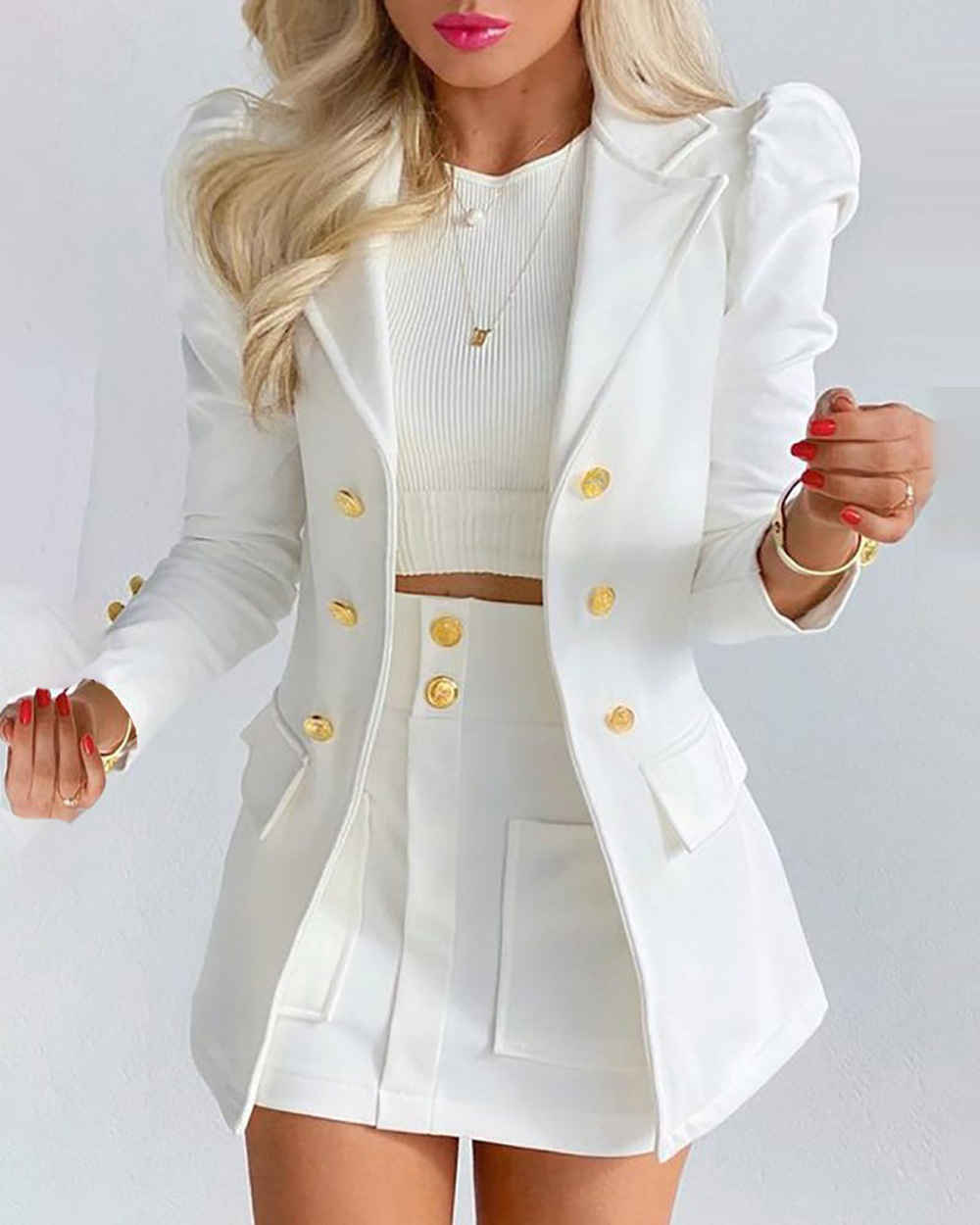 Women's Blazer And Skirt Suit Elegant Printed Two Piece Set_voghion.com